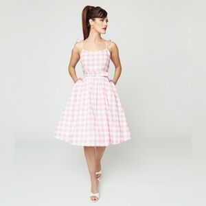 Vintage Pink Checkered Midi Dress